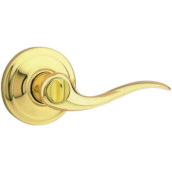 Kwikset Tustin Polished Brass Privacy Bed/Bath Door Handle Featuring  Microban Antimicrobial Technology with Lock 730TNL 3 RCAL RCS - The Home  Depot