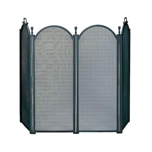 Black Large Diameter 54 in. W 4-Panel Fireplace Screen with Woven Mesh and Integrated Carry Handles