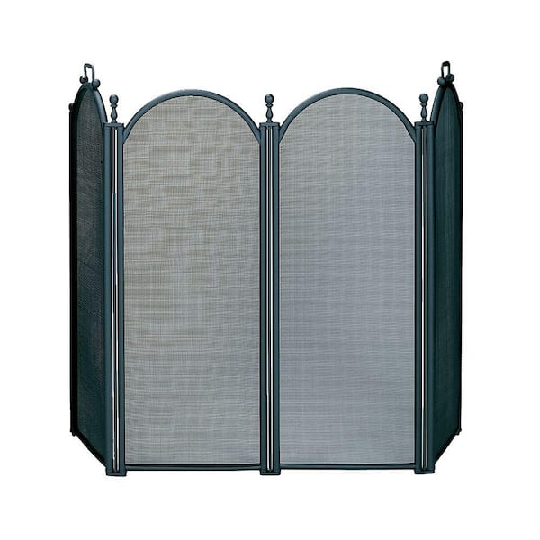 UniFlame Black Large Diameter 54 in. W 4-Panel Fireplace Screen with Woven Mesh and Integrated Carry Handles