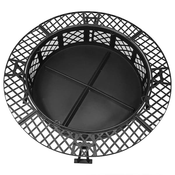 Diamond Weave 40 in. x 20 in. Round Steel Wood Burning Fire Pit in Black  with Spark Screen