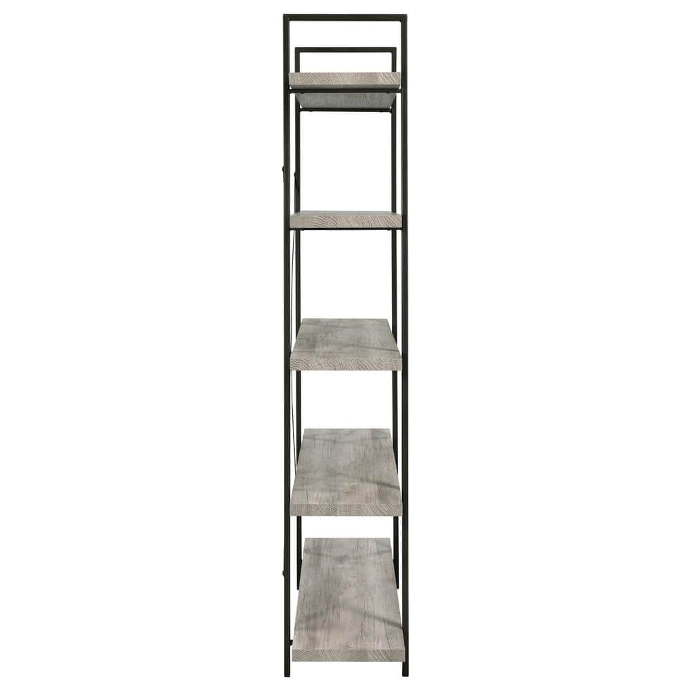 70" Gray Driftwood and Gunmetal 5-Shelf Bookcase