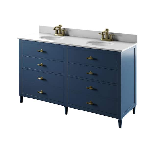 60 in. W x 20 in. D x 38.25 in. H Bath Vanity Side Cabinet in Franklin Blue with White Vanity Top with White Basin