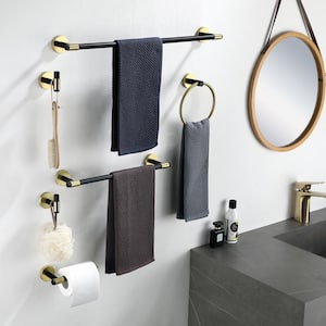 Porter 6-Piece Bath Hardware Set with Towel Ring Toilet Paper Holder Towel hook and Towel Bar in Matte Black Gold