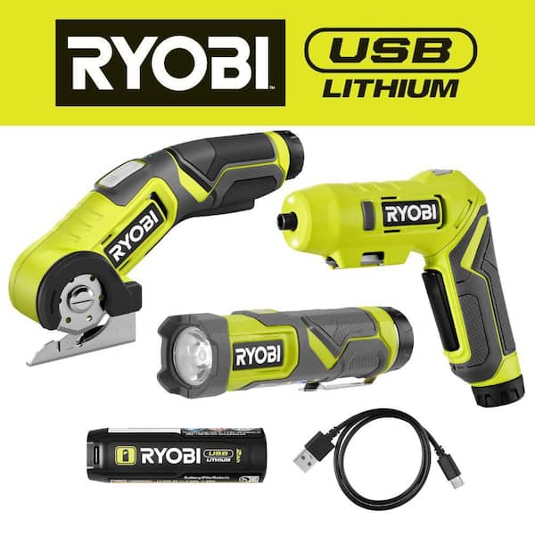 RYOBI USB Lithium 3 Tool Cordless Combo Kit with 2.0 Ah Battery and Charging Cable FVK101K1 The Home Depot