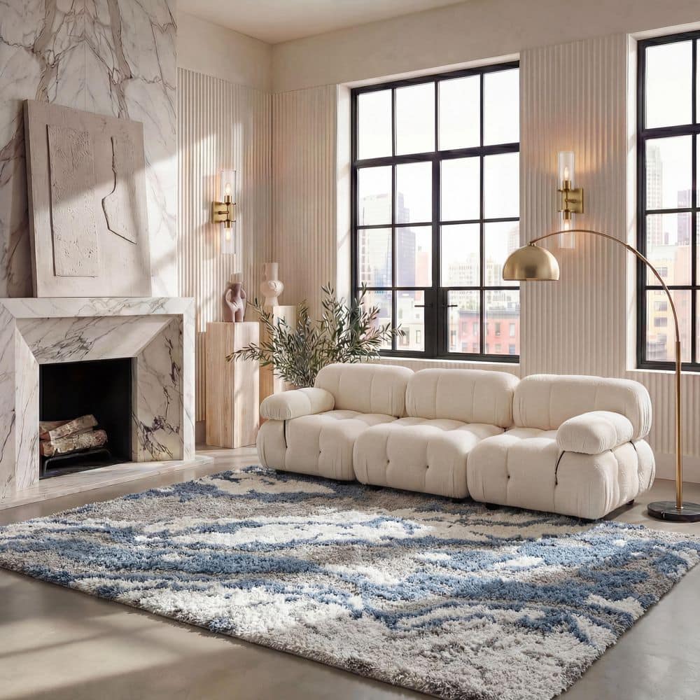 Horizon Shag 3 ft. x 5 ft. Gray/Blue Abstract Marble Area Rug price history on PriceWatchPro