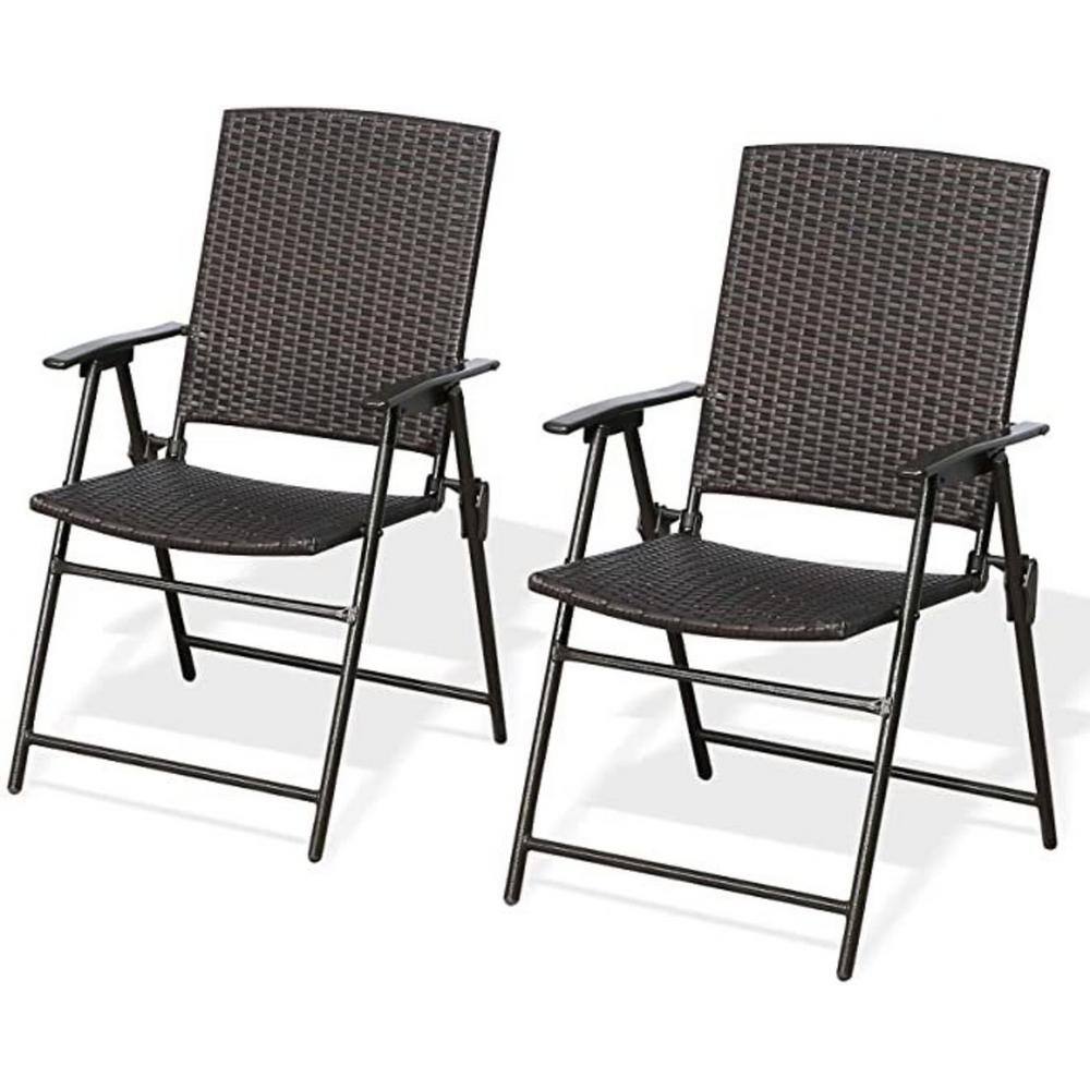 Rattan Folding Outdoor Patio Dining Chairs with Armrest Foldable Wicker