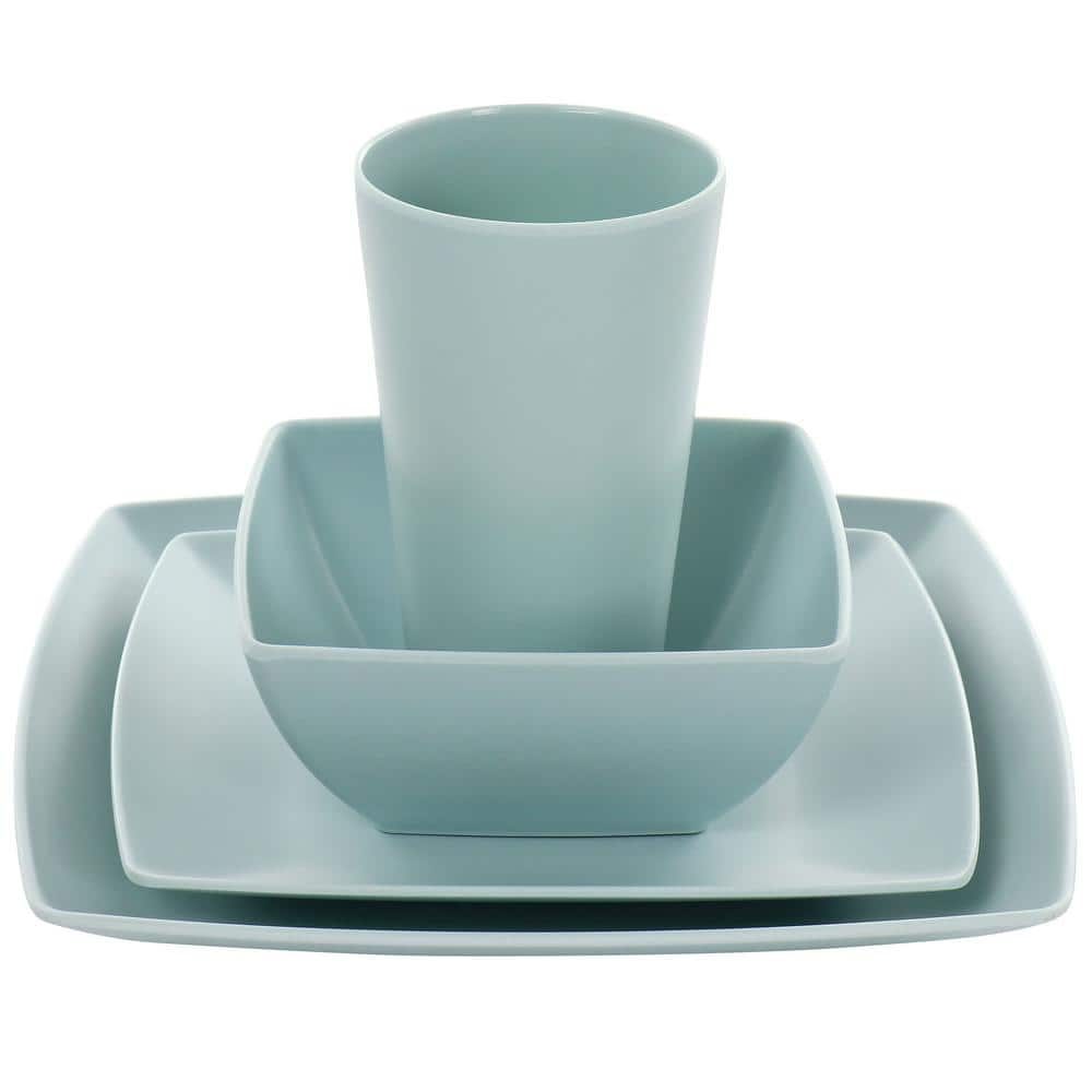 Mint Square Melamine Dinnerware Set, Service for 4