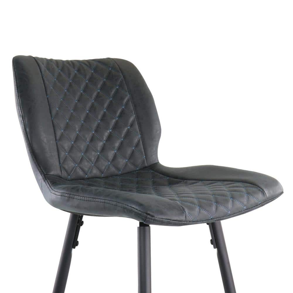 Diamond Stitched Black Faux Leather Bar Stools with Metal Legs