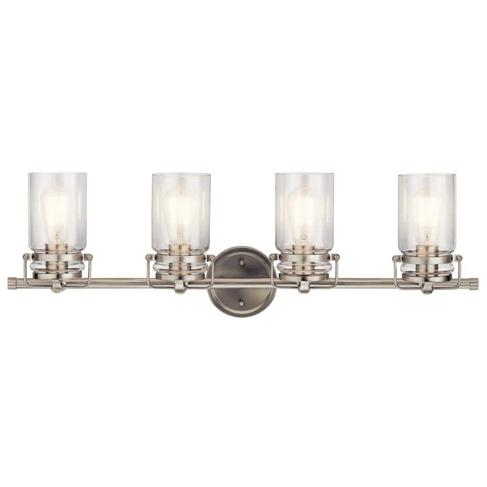 Brushed Nickel 32.25" 4-Light Vanity Light with Clear Glass Shades