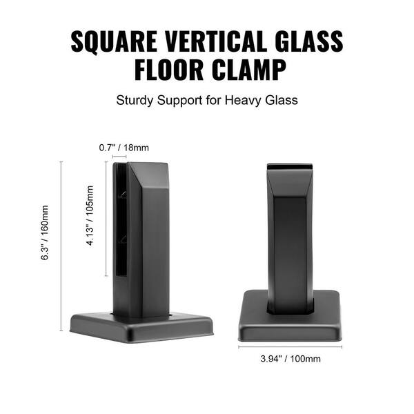 VEVOR Glass Clamp 10 pcs 6.3 in. H x 3.94 in. W Black Stainless Steel Stair Railing Kit Railing Bracket for 0.31 to 0.47 in.