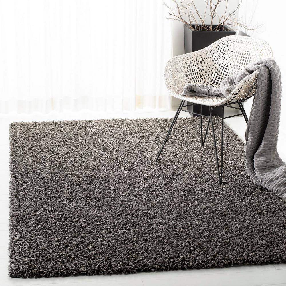 Athens Luxe Shag 9' x 12' Hand-Knotted Synthetic Area Rug in Dark Grey