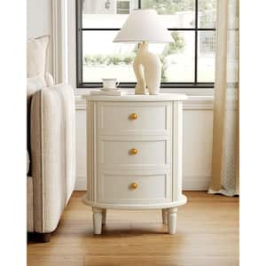 Fenley White 3-Drawer 19.69 in. W Nightstand, Oval Bed Side Table for Bedroom and for Living Room, Fully Assembled