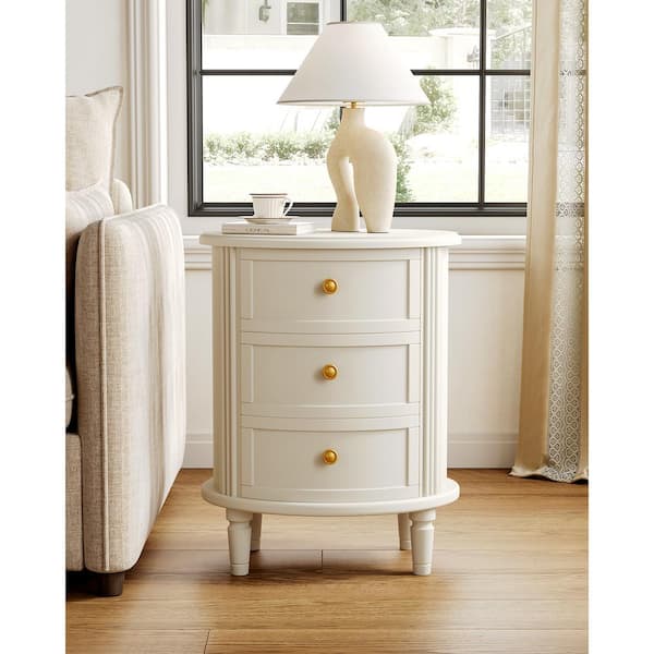 BYBLIGHT Fenley White 3-Drawer 19.69 in. W Nightstand, Oval Bed Side Table for Bedroom and for Living Room, Fully Assembled