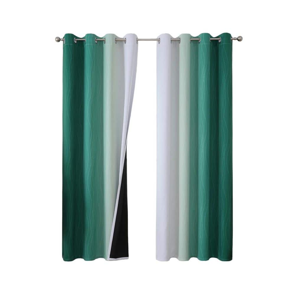 Green and Greyish White Polyester - 52 in. W x 84 in. L Ombre Blackout Curtains with Lining, Rod Pocket Style (Set of 2) price history on PriceWatchPro