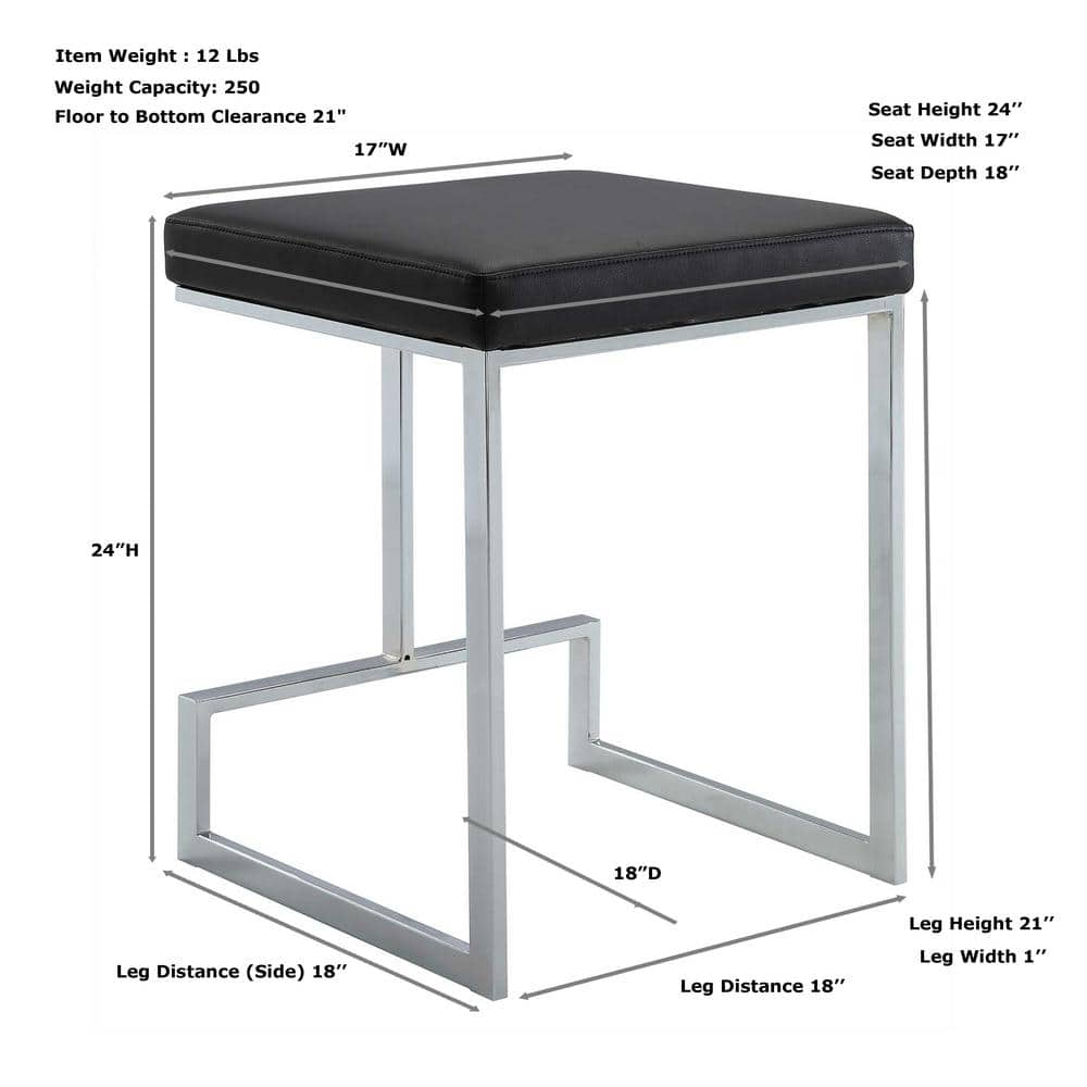 Kafka 24" Black Faux Leather and Chrome Counter Stool