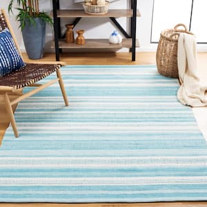 Striped Kilim Turquoise/Ivory 4 ft. x 6 ft. Abstract Striped Area Rug