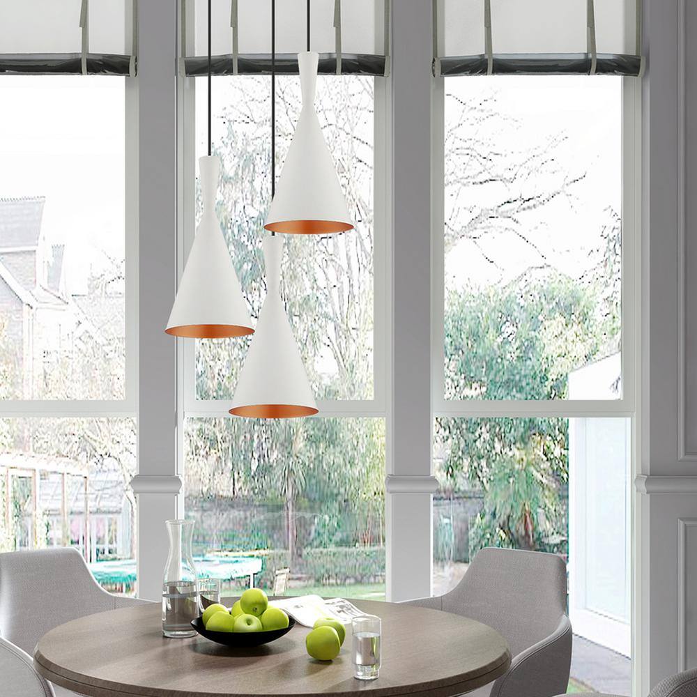 Mini Dual-Cone Pendant Light in White with Gold Interior Finish