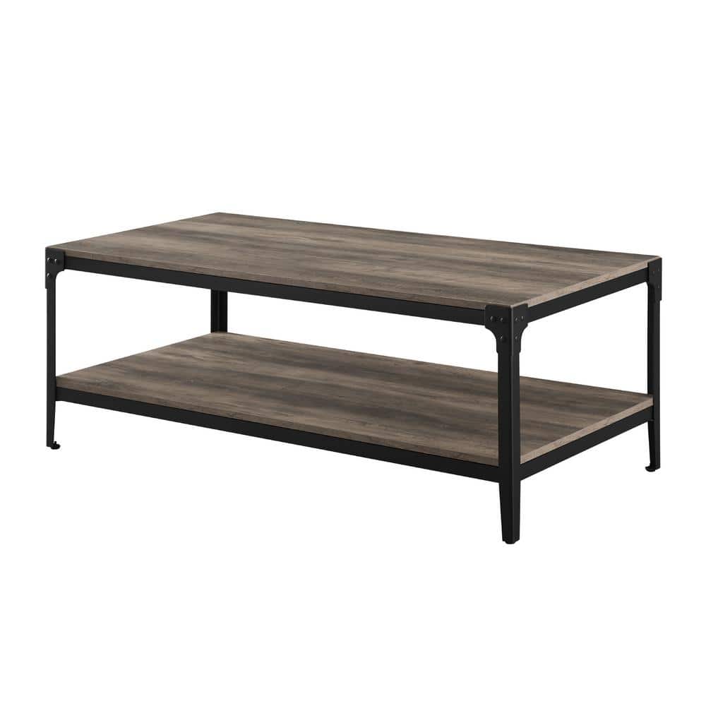 Rustic Gray Wash Rectangular Wood & Metal Coffee Table