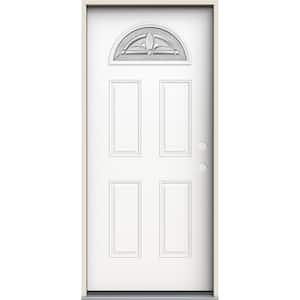 36 in. x 80 in. Left-Hand/Inswing 1/4 Fan Lite Blakely Decorative Glass Modern White Steel Prehung Front Door