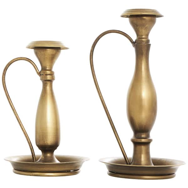 Novogratz Bronze Metal Antique Style Candle Holder with Candle Plates and  Handles (Set of 2) 044947 - The Home Depot