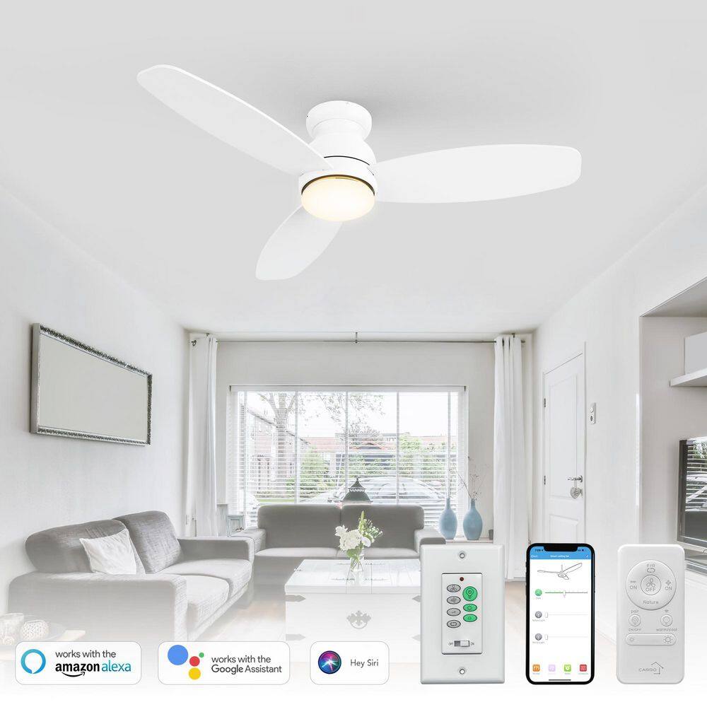 52 in. Indoor/Outdoor White Flush Mount LED Smart Ceiling Fan with Remote Control and Wall Control, 10-Speed DC Motor price history on PriceWatchPro