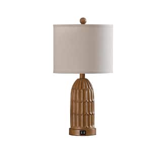 Haslett 22 in. Brown Resin Table Lamp Set with Linen Shade and 2 USB Ports (Set of 2)