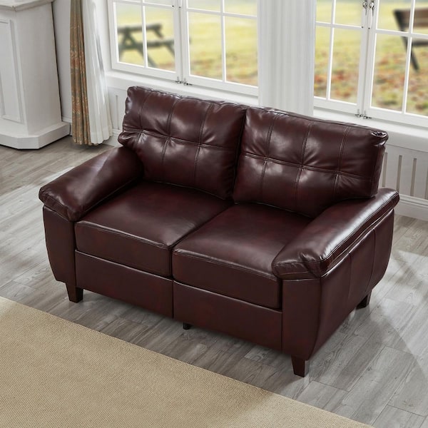 Xerlin Modern 59 in. Pillow Top Arm PU Faux Leather Upholstered Loveseat 2-Seats Storage Sofa in Burgundy
