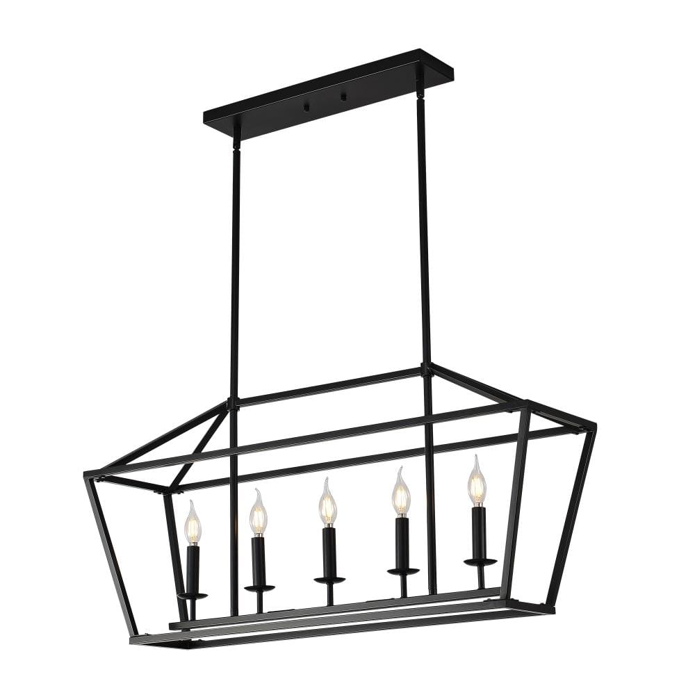 5-Light Industrial Metal Matte Black Linear Chandelier Hanging Pendant Light Fixture (No Bulbs) price history on PriceWatchPro