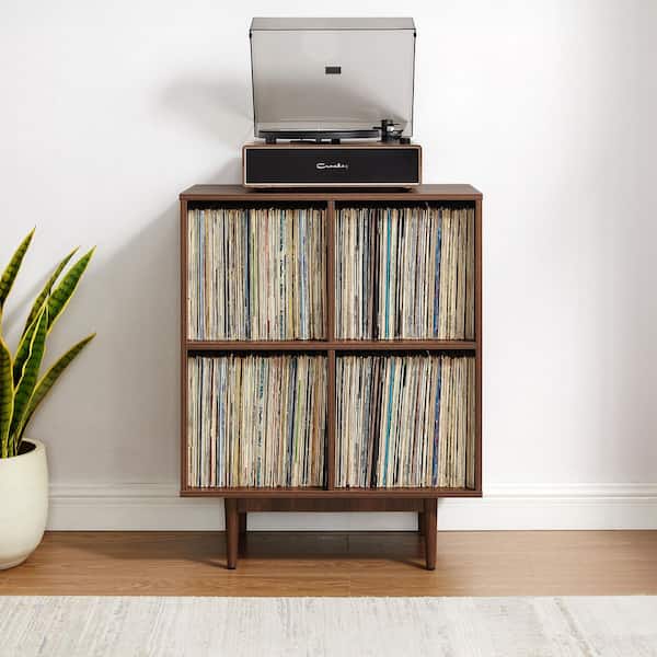 CROSLEY FURNITURE Liam Walnut 4 Cube Record Storage Media Stand