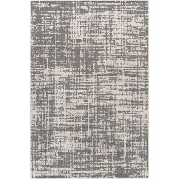 Atlas Gray 8 ft. x 10 ft. Rubber Back Washable Modern Canvas Indoor Outdoor Area Rug