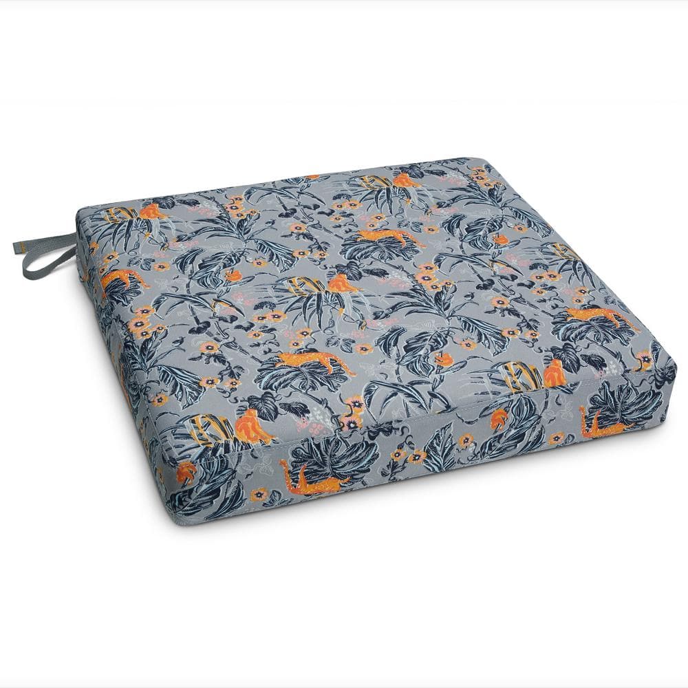 Vera Bradley 19 in. L x 19 in. W x 3 in. Thick Outdoor Patio Dining Seat Cushion in Rain Forest Toile Gray/Gold
