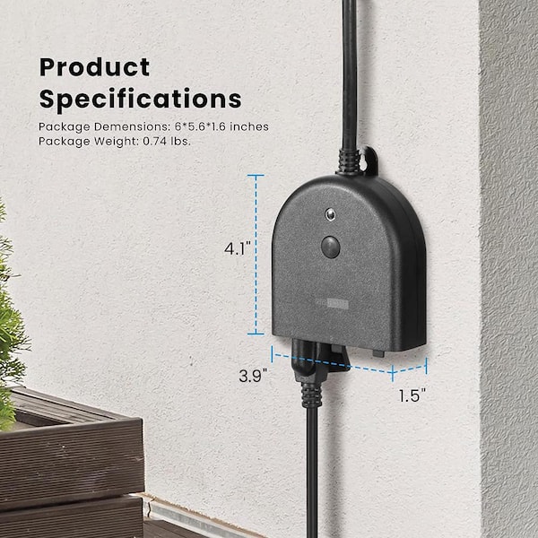 Outdoor Smart Plug Compatible with Alexa - WiFi Outlet with 2  Sockets,Google Home,Wireless Remote Control/Timer by Smartphone,IP44  Weatherproof