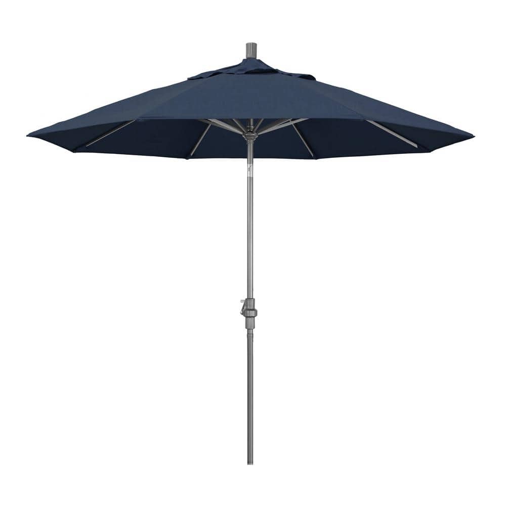 9 ft. Hammertone Grey Aluminum Market Patio Umbrella with Collar Tilt Crank Lift in Spectrum Indigo Sunbrella price history on PriceWatchPro