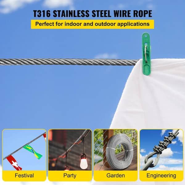 50 ft 1x19 1/8" Cable Railing T316 Stainless Steel Wire Rope Cable Strand 