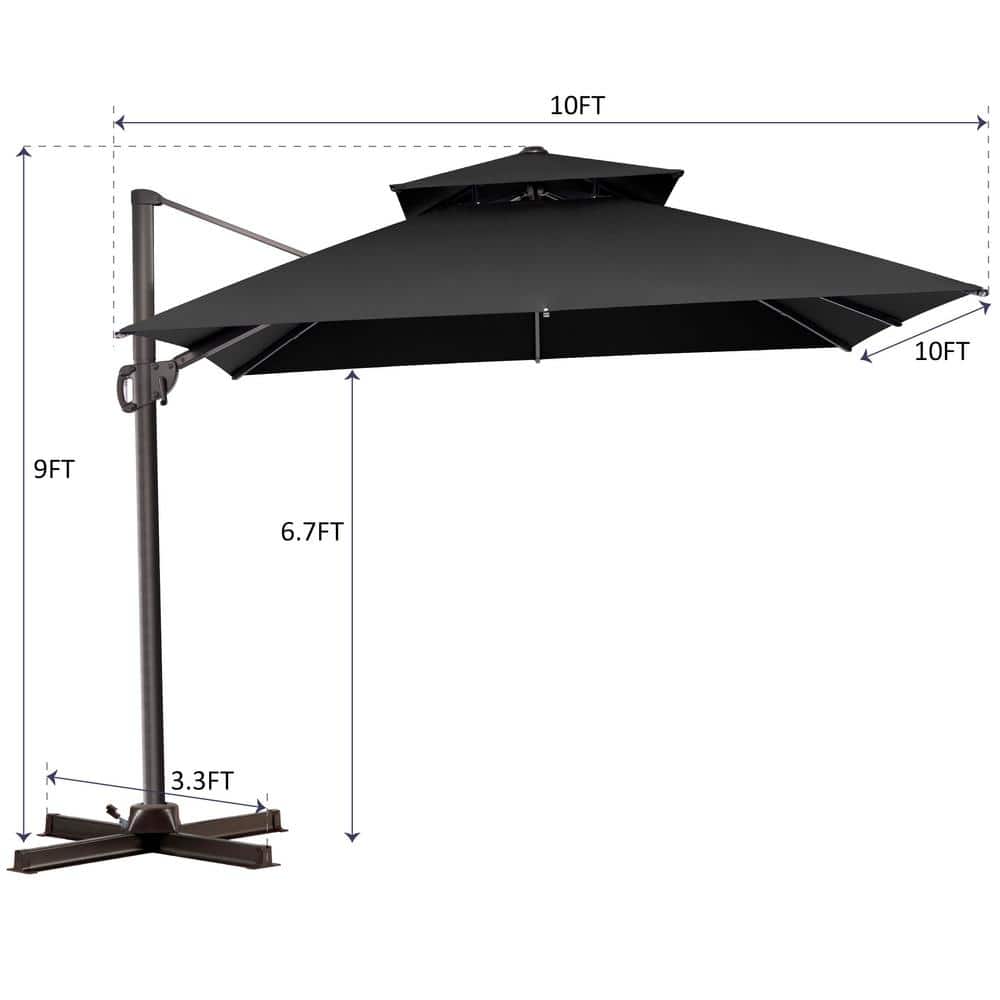 Black Heavy-Duty 10 ft Square Cantilever Patio Umbrella