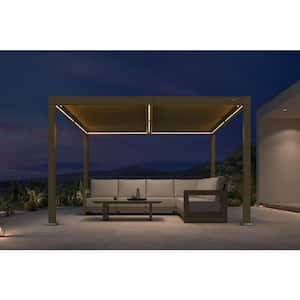 10 ft. x 12 ft. Champagne Aluminum Outdoor Louvered Pergola with Individual Adjustable Sunshade Roofs and LED Lights