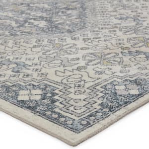 Machine Washable Yucca Cream/Blue 6 ft. 7 in. x 9 ft. 6 in. Medallion  Area Rug