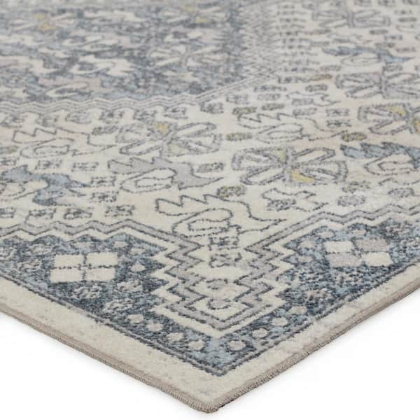 Machine Washable Yucca Cream/Blue 6 ft. 7 in. x 9 ft. 6 in. Medallion  Area Rug