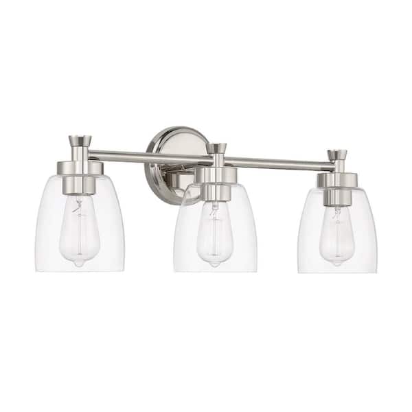 CRAFTMADE Henning 24 in. 3-Light Polished Nickel Finish Vanity Light with Clear Glass Shade