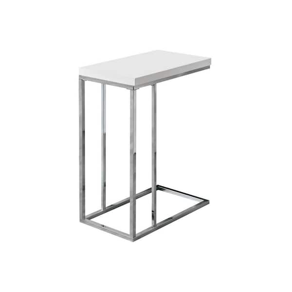 HomeRoots Jasmine 25.25 in. Glossy White with Chrome Metal Accent Table