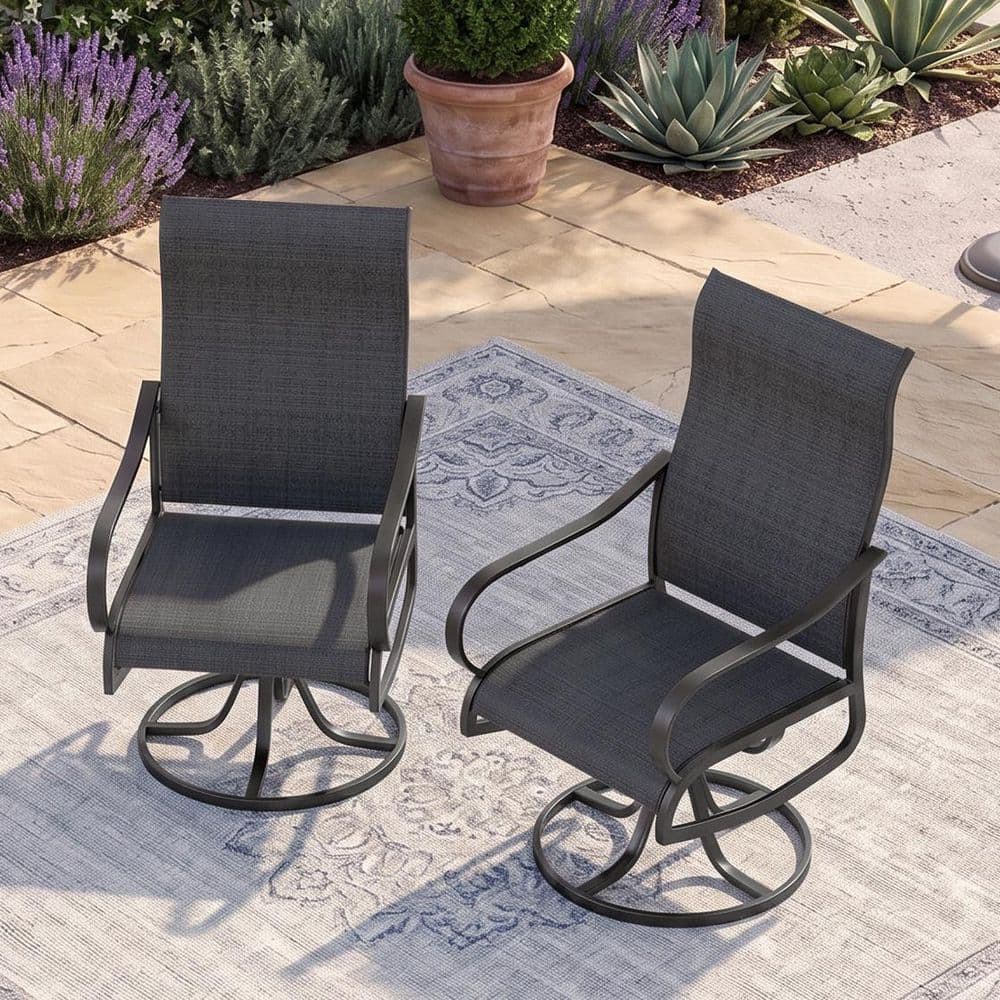 Black Swivel Textilene Metal Patio Outdoor Dining Chair Set of 2 price history on PriceWatchPro