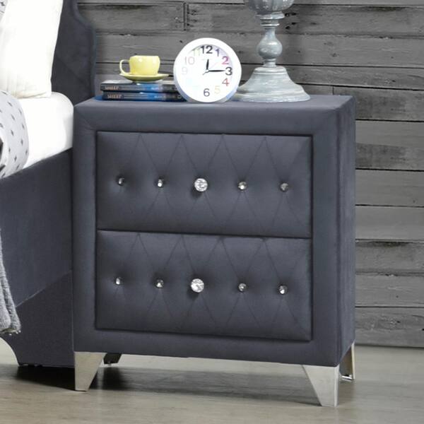 Acme Furniture Dante 2-Drawer Gray Velvet Nightstand (28 in. H X 30 in. W X 19 in. D)