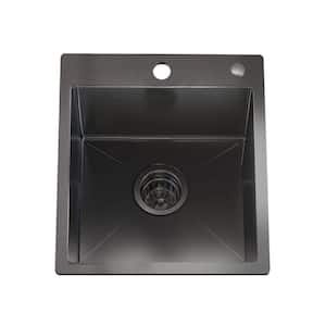 Stainless Steel Gloss Black 18 in. Single Bowl Sink Drop-In Topmount Kitchen Sink without Workstation