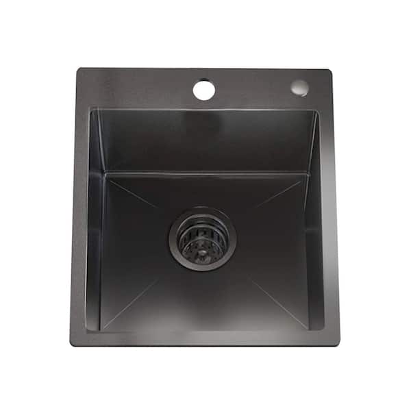 Maincraft Stainless Steel Gloss Black 18 in. Single Bowl Sink Drop-In Topmount Kitchen Sink without Workstation