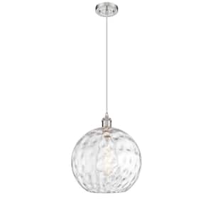 Athens Water Glass 1-Light Brushed Satin Nickel Globe Pendant Light with Clear Water Glass Shade