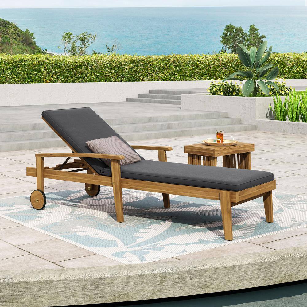 Dark Gray Acacia Wood Adjustable Outdoor Chaise Lounge