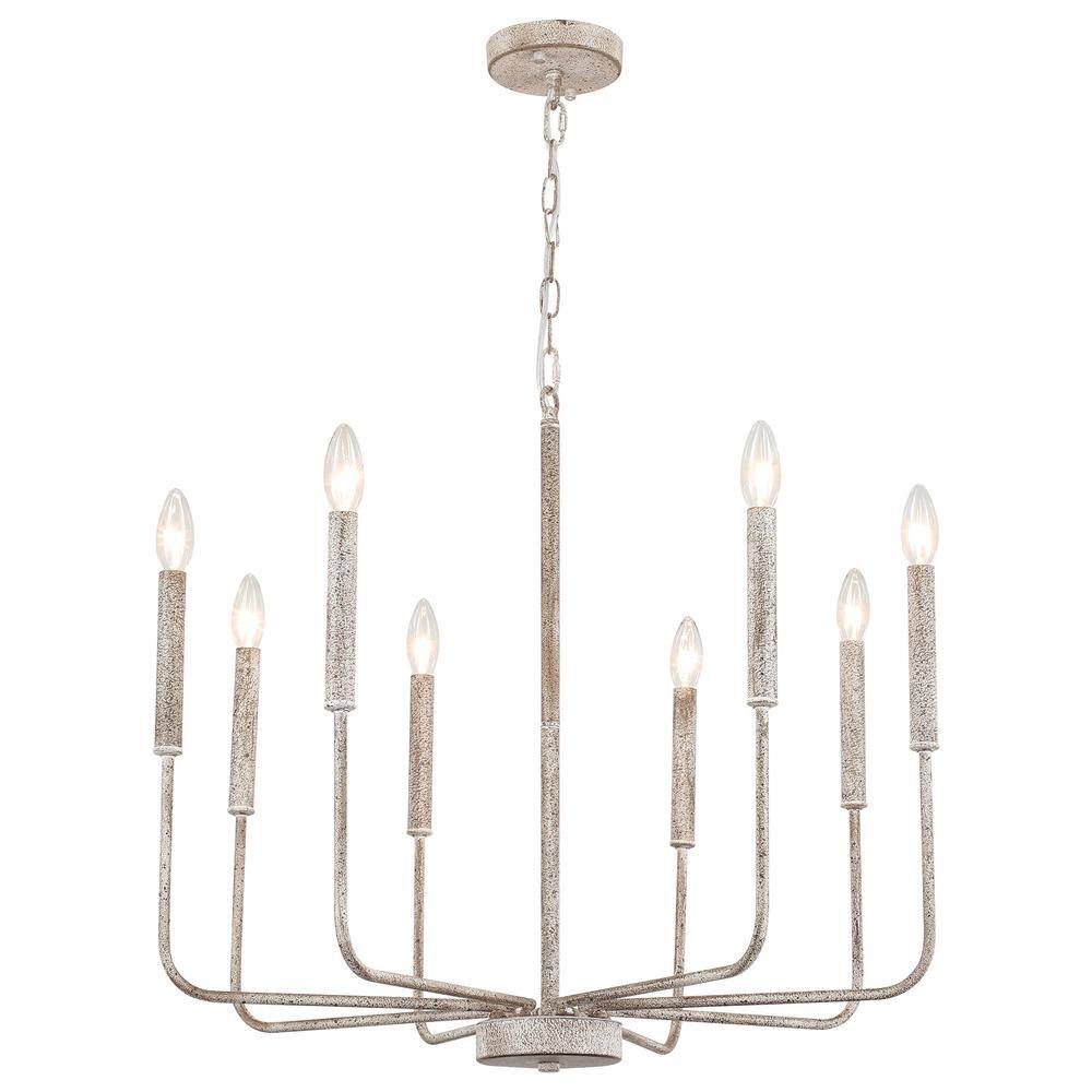 8-light Distressed Vintage White with Black Rust Spot Candlestick Chandelie