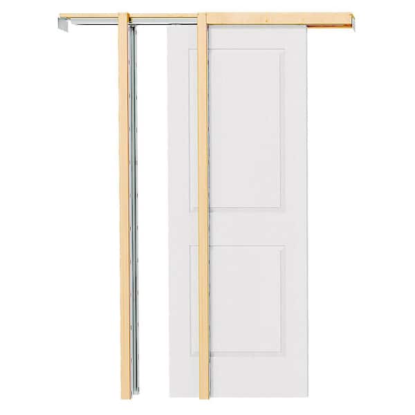 30 in. x 80 in. 2 Panel, Hollow Core, White Primed, Composite MDF Textured Pre-assembled Sliding Door with All Hardware