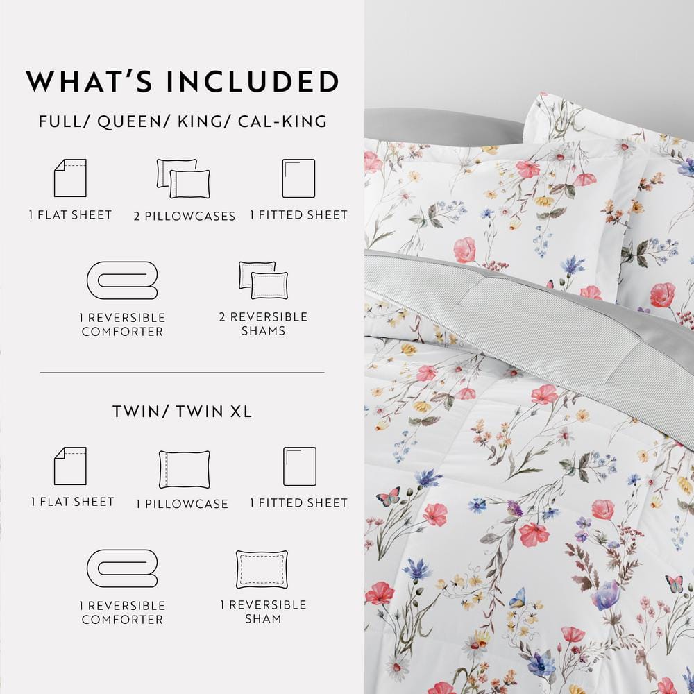 Queen Pink Floral Microfiber Reversible Comforter Set