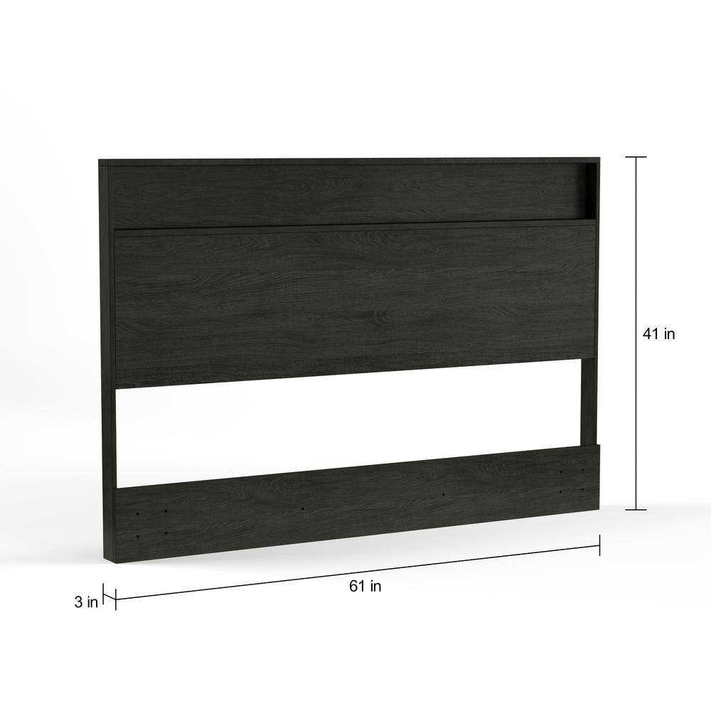 Gray Oak Full Headboard with Storage Shelf